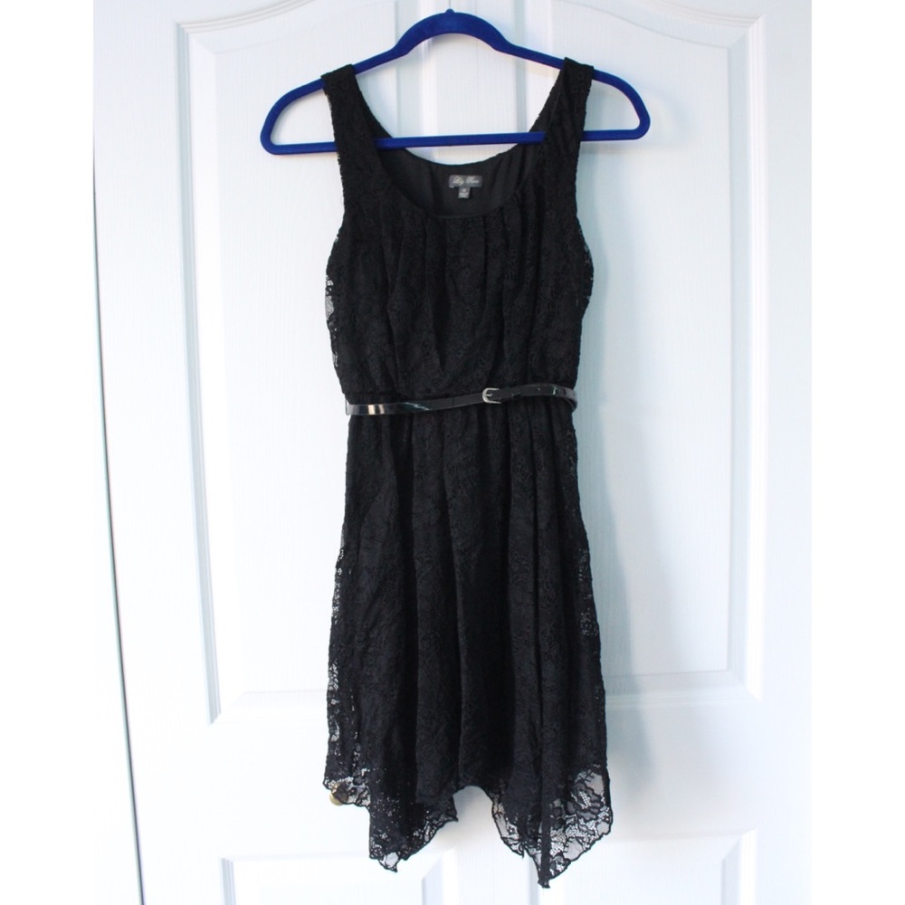 Black Lace Lily Rose Dress with belt | Juniors Lace Dress